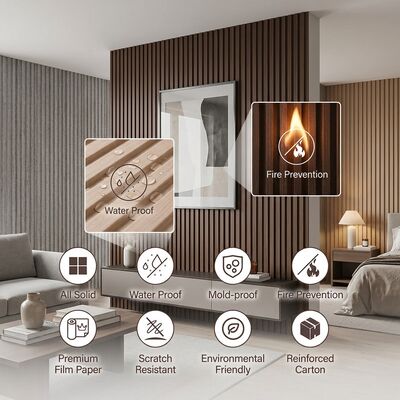 Thiết kế tường WPC nội thất hiện đại gỗ hạt phồng cho phòng khách và phòng ngủ